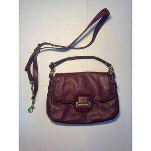 Vintage Coach Leather Crossbody Flap Bag Plum Gold Hardware Designer Purse